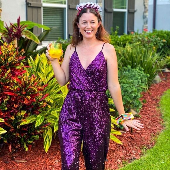Express sparkly purple sequin jumpsuit - Picture 1 of 11